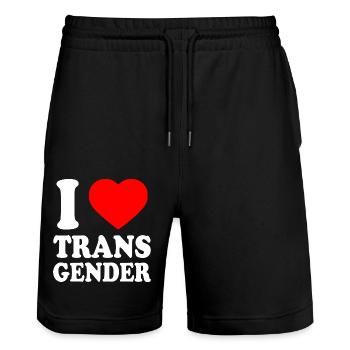 I love transgender trans - Short de jogging bio TRAINER Stanley/Stella unisexe - noir - Devant - Nik (191cm) & Marisol (170cm)