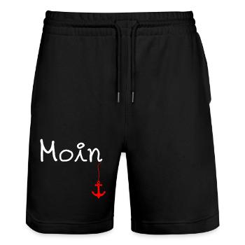 Anker Moin Koch- und Grillschürze Nordseefan - Stanley/Stella Unisex Bio Joggingshorts Trainer  - Schwarz - Vorne - Nik (191cm) & Marisol (170cm)