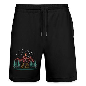Camping Berge Nacht Zelt Natur Outdoor Abenteuer - Stanley/Stella Unisex Bio Joggingshorts Trainer  - Schwarz - Vorne - Nik (191cm) & Marisol (170cm)