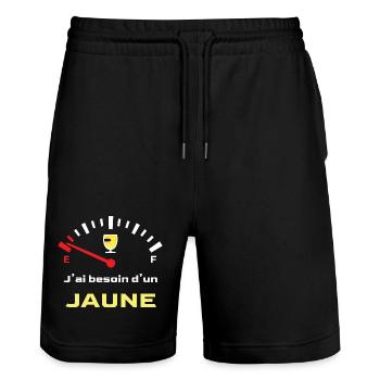 J'ai besoin d'un jaune - Message Humour Alcool - Short de jogging bio TRAINER Stanley/Stella unisexe - noir - Devant - Nik (191cm) & Marisol (170cm)