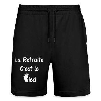 La retraite c'est le pied humour - Short de jogging bio TRAINER Stanley/Stella unisexe - noir - Devant - Nik (191cm) & Marisol (170cm)