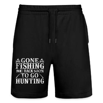 Angler Motif - Stanley/Stella Trainer Unisex Organic Jogging Shorts - black - Front - Nik (191cm) & Marisol (170cm)