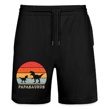 Papasaurus - Großer TRex Kleiner TRex - Vater Kind - Stanley/Stella Unisex Bio Joggingshorts Trainer  - Schwarz - Vorne - Nik (191cm) & Marisol (170cm)