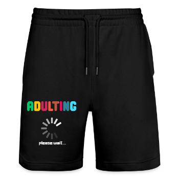 Adulting Please Wait Funny Loading Meme Tee - Stanley/Stella Trainer Unisex Organic Jogging Shorts - black - Front - Nik (191cm) & Marisol (170cm)