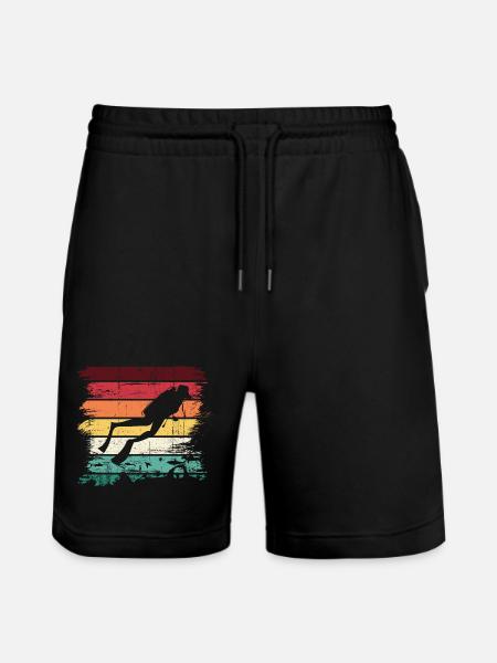 Diver Silhouette on Retro Rainbow Stripes - Stanley/Stella Trainer Unisex Organic Jogging Shorts - black