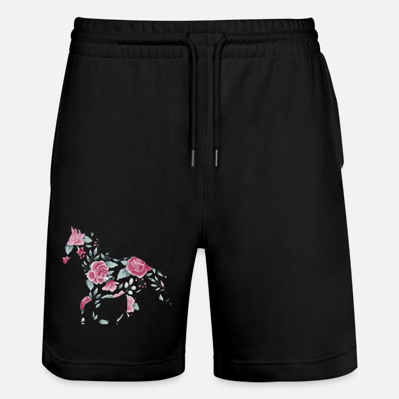 Équitation Roses Chevaux Aquarelle Cadeau - Short de jogging bio TRAINER Stanley/Stella unisexe - noir