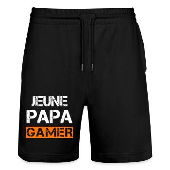 Jeune Papa Gamer - Short de jogging bio TRAINER Stanley/Stella unisexe - noir - Devant - Nik (191cm) & Marisol (170cm)