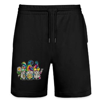 Hippie Gnomes Peace Tie Dye - Stanley/Stella Trainer Unisex Organic Jogging Shorts - black - Front - Nik (191cm) & Marisol (170cm)