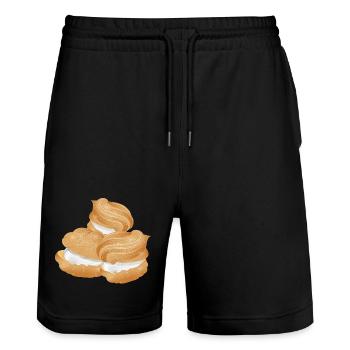 Illustration von drei gefüllten Windbeutel - Stanley/Stella Unisex Bio Joggingshorts Trainer  - Schwarz - Vorne - Nik (191cm) & Marisol (170cm)