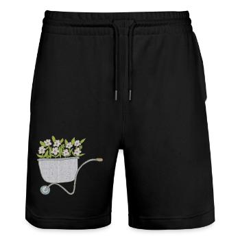 schubkarren blumen - Stanley/Stella Unisex Bio Joggingshorts Trainer  - Schwarz - Vorne - Nik (191cm) & Marisol (170cm)