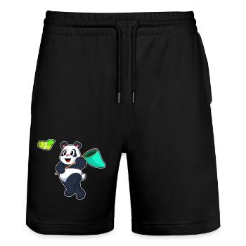 Pêche au filet de débarquement du panda pêcheur - Short de jogging bio TRAINER Stanley/Stella unisexe - noir - Devant - Nik (191cm) & Marisol (170cm)
