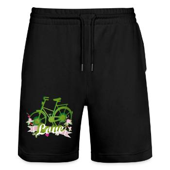 grünes Fahrrad mit ganz viel Liebe gestaltet - Stanley/Stella Unisex Bio Joggingshorts Trainer  - Schwarz - Vorne - Nik (191cm) & Marisol (170cm)