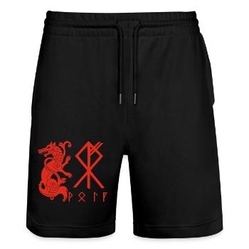 Red Wolf Fenrir - Stanley/Stella Trainer Unisex Organic Jogging Shorts - black - Front - Nik (191cm) & Marisol (170cm)