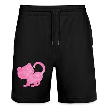 Silhouette de chat rose moelleux chat rose amour - Short de jogging bio TRAINER Stanley/Stella unisexe - noir - Devant - Nik (191cm) & Marisol (170cm)