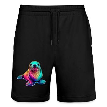 Seal - Stanley/Stella Trainer Unisex Organic Jogging Shorts - black - Front - Nik (191cm) & Marisol (170cm)