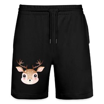 cute deer head in cute comic style - Stanley/Stella Trainer Unisex Organic Jogging Shorts - black - Front - Nik (191cm) & Marisol (170cm)