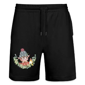 zauberhafter süßer Weihnachtself mit Vogel - Stanley/Stella Unisex Bio Joggingshorts Trainer  - Schwarz - Vorne - Nik (191cm) & Marisol (170cm)