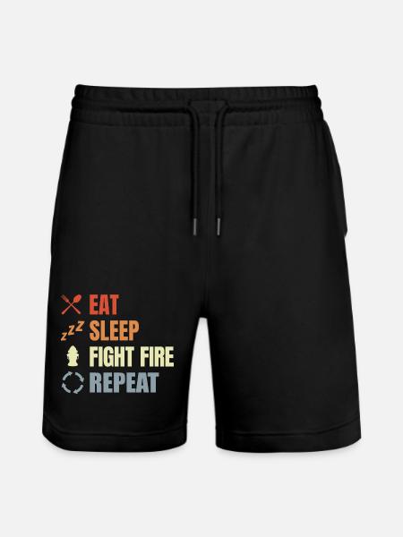 Eat Sleep Fight Fire Repeat - Stanley/Stella Trainer Unisex Organic Jogging Shorts - black