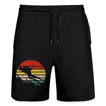 Retro Sunset Surf Silhouette - Stanley/Stella Trainer Unisex Organic Jogging Shorts - black - Front - Nik (191cm) & Marisol (170cm)