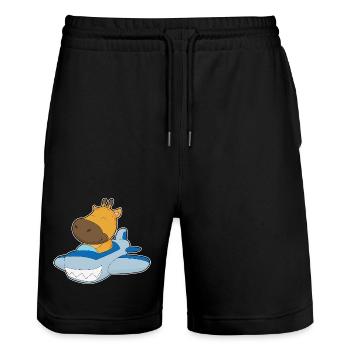 Giraffe Airplane - Stanley/Stella Trainer Unisex Organic Jogging Shorts - black - Front - Nik (191cm) & Marisol (170cm)