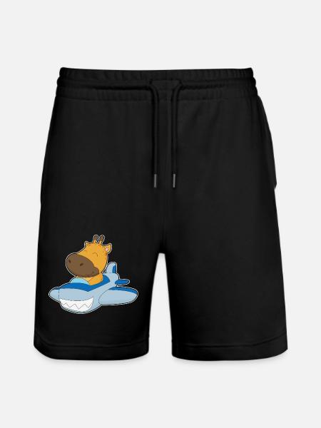 Giraffe Airplane - Stanley/Stella Trainer Unisex Organic Jogging Shorts - black