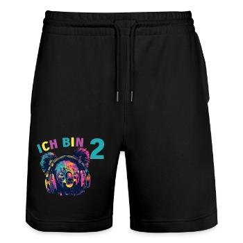 Koala Koalabär 2 Geburtstag mit Kopfhörer Musik - Stanley/Stella Unisex Bio Joggingshorts Trainer  - Schwarz - Vorne - Nik (191cm) & Marisol (170cm)