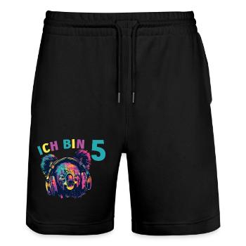 Koalabär Koalabären Koala 5 Geburtstag 5 Jahre - Stanley/Stella Unisex Bio Joggingshorts Trainer  - Schwarz - Vorne - Nik (191cm) & Marisol (170cm)