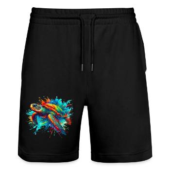 Turtle - Stanley/Stella Trainer Unisex Organic Jogging Shorts - black - Front - Nik (191cm) & Marisol (170cm)