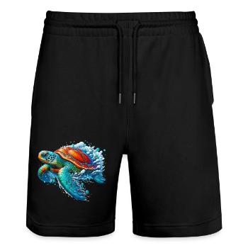 Turtle - Stanley/Stella Trainer Unisex Organic Jogging Shorts - black - Front - Nik (191cm) & Marisol (170cm)