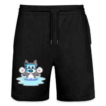 Katze Taucher Schnorchel Tauchen - Stanley/Stella Unisex Bio Joggingshorts Trainer  - Schwarz - Vorne - Nik (191cm) & Marisol (170cm)
