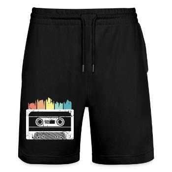 retro cassette music vintage icon logo icon - Stanley/Stella Trainer Unisex Organic Jogging Shorts - black - Front - Nik (191cm) & Marisol (170cm)