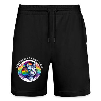 Gay Pride. Kopfhörer an Welt aus - Stanley/Stella Unisex Bio Joggingshorts Trainer  - Schwarz - Vorne - Nik (191cm) & Marisol (170cm)