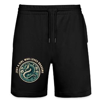Just a Girl who loves Dragons - Stanley/Stella Trainer Unisex Organic Jogging Shorts - black - Front - Nik (191cm) & Marisol (170cm)