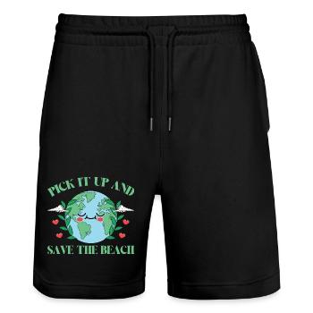 Bathing beach & sea plastic-free against pollution - Stanley/Stella Trainer Unisex Organic Jogging Shorts - black - Front - Nik (191cm) & Marisol (170cm)