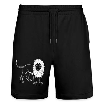 Lion lineart - Stanley/Stella Trainer Unisex Organic Jogging Shorts - black - Front - Nik (191cm) & Marisol (170cm)