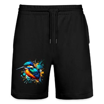Kingfisher - Stanley/Stella Trainer Unisex Organic Jogging Shorts - black - Front - Nik (191cm) & Marisol (170cm)