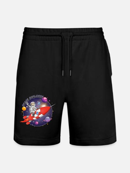 The astronaut and the red rocket in space - Stanley/Stella Trainer Unisex Organic Jogging Shorts - black