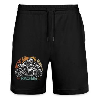 Motorrad Racing Design – Retro Rennfahrer - Stanley/Stella Unisex Bio Joggingshorts Trainer  - Schwarz - Vorne - Nik (191cm) & Marisol (170cm)