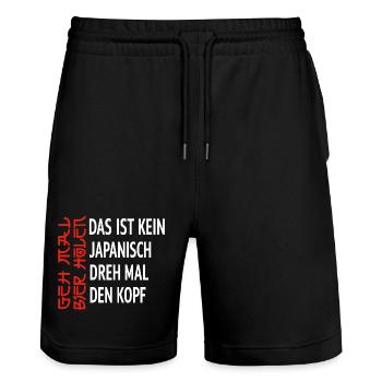 No Japanese - Tourne la tête, humour de la bière - Short de jogging bio TRAINER Stanley/Stella unisexe - noir - Devant - Nik (191cm) & Marisol (170cm)