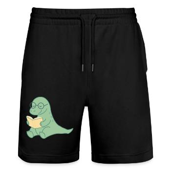 Lese Dino mit Brille – süßer Bücherfreund - Stanley/Stella Unisex Bio Joggingshorts Trainer  - Schwarz - Vorne - Nik (191cm) & Marisol (170cm)