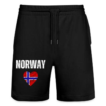 I love Norway, flag of Norway - Stanley/Stella Trainer Unisex Organic Jogging Shorts - black - Front - Nik (191cm) & Marisol (170cm)