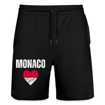 I love Monaco, flag of Monaco - Stanley/Stella Trainer Unisex Organic Jogging Shorts - black - Front - Nik (191cm) & Marisol (170cm)