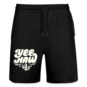 YEE HAW Cowboy Rodeo - Stanley/Stella Trainer Unisex Organic Jogging Shorts - black - Front - Nik (191cm) & Marisol (170cm)