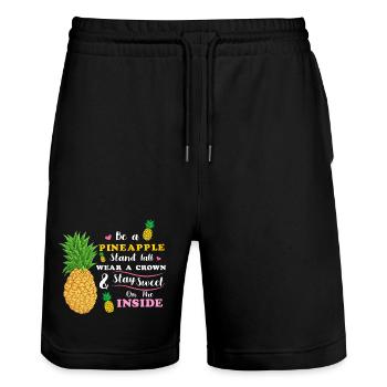 be a pineapple stand tall wear a crown stay sweet  - Stanley/Stella Trainer Unisex Organic Jogging Shorts - black - Front - Nik (191cm) & Marisol (170cm)