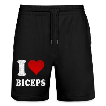 I Love (Heart) Biceps Gym Muscles Arms fitness - Stanley/Stella Trainer Unisex Organic Jogging Shorts - black - Front - Nik (191cm) & Marisol (170cm)