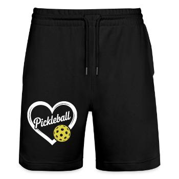 Pickleball Heart Motif - Stanley/Stella Trainer Unisex Organic Jogging Shorts - black - Front - Nik (191cm) & Marisol (170cm)