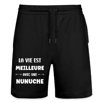La vie est meilleure avec une nunuche - Short de jogging bio TRAINER Stanley/Stella unisexe - noir - Devant - Nik (191cm) & Marisol (170cm)