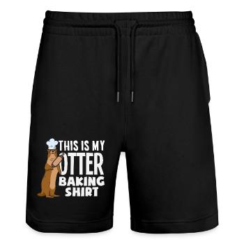 Seeotter Cartoon Backen Shirt - Stanley/Stella Unisex Bio Joggingshorts Trainer  - Schwarz - Vorne - Nik (191cm) & Marisol (170cm)