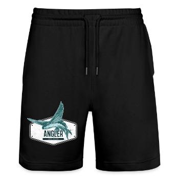 Angler USA Design Fliegender Fisch - Stanley/Stella Unisex Bio Joggingshorts Trainer  - Schwarz - Vorne - Nik (191cm) & Marisol (170cm)