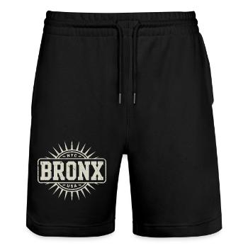 Bronx - New York Souvenir Design - Stanley/Stella Trainer Unisex Organic Jogging Shorts - black - Front - Nik (191cm) & Marisol (170cm)